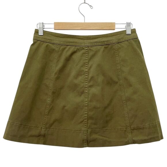 Madewell Metropolis Snap Skirt Size 8 Olive Green Snap Front A-Line Cotton Mini - Picture 3 of 9